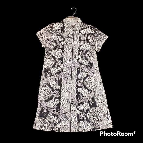 NWT Avenue Dress B&W Short Sleeve, Button, Collar Size 14/16 - Picture 5 of 16